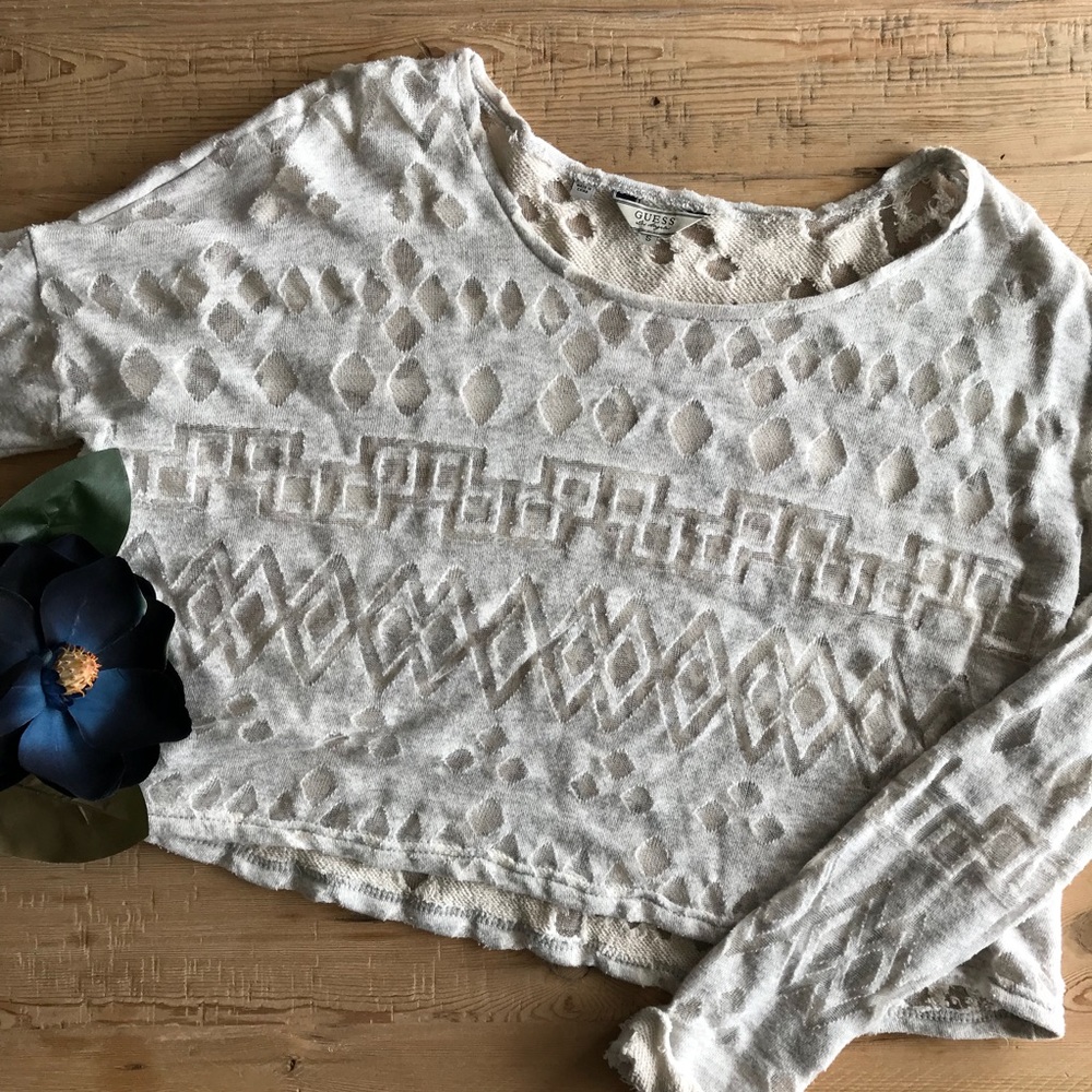 Guess Sheer Crop Sweater Top